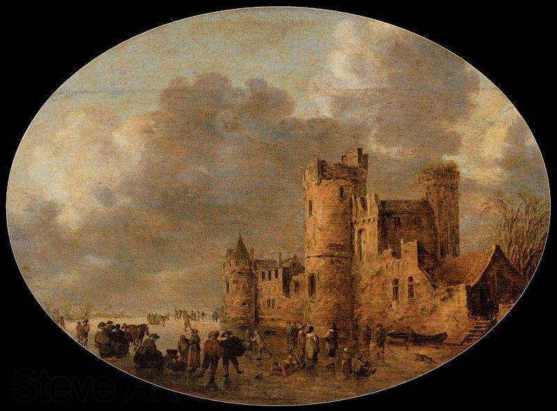 Jan van Goyen Skaters in front of a Medieval Castle Norge oil painting art